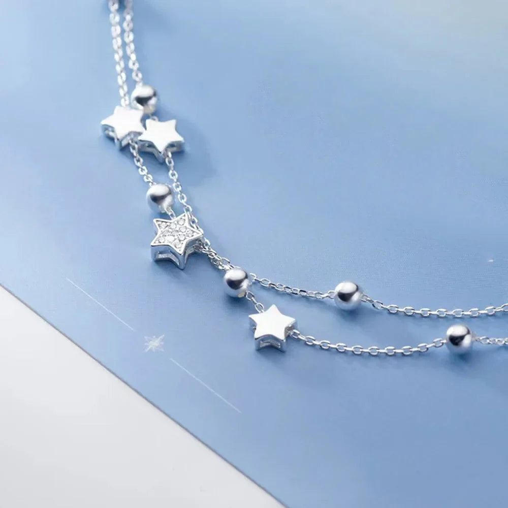 925 Stamp Silver Color Star Bracelet Fashion Korean Five-pointed Stars Crystal Double Bracelet Dropshipping Wholesale