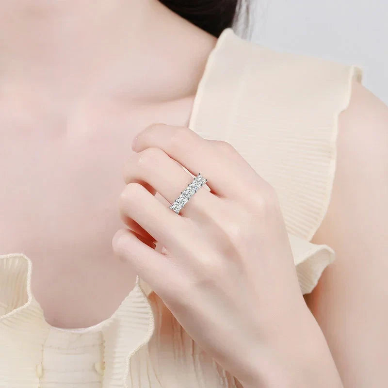 NeeTim Full D Color Princess Cut Moissanite Diamond Rings for Women S925 Sterling Silver Wedding Engagement Party Band Ring
