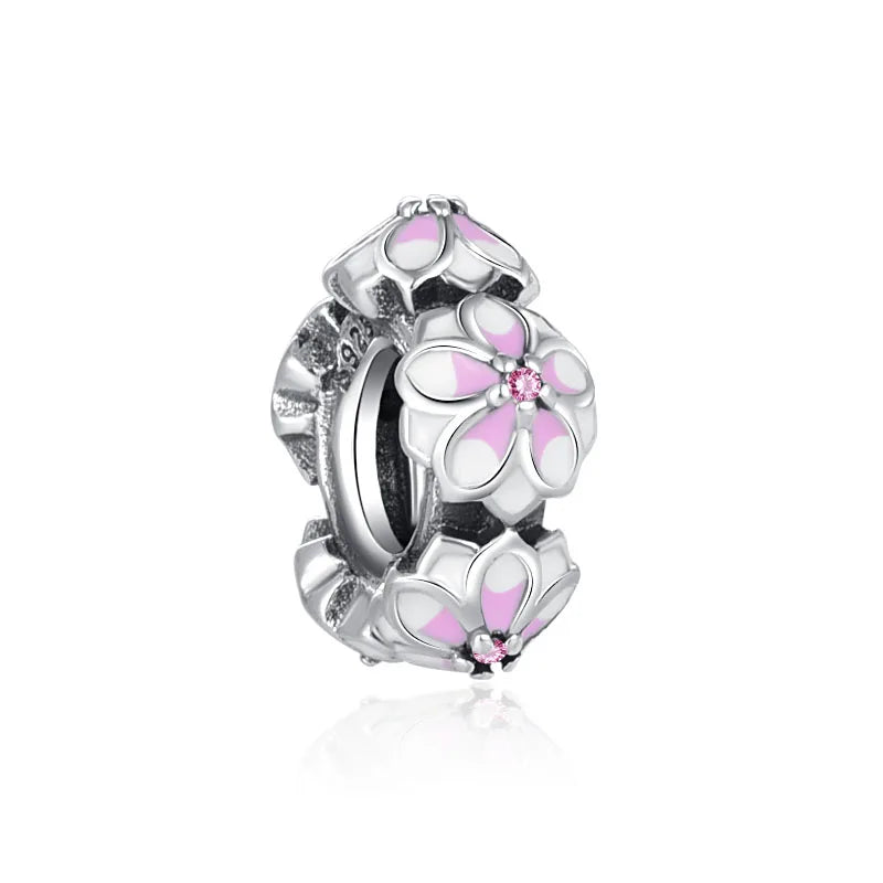 Hot selling 925 silver pink series flower dog paw heart-shaped pendant, Fit original bracelet DIY accessories, exquisite jewelry