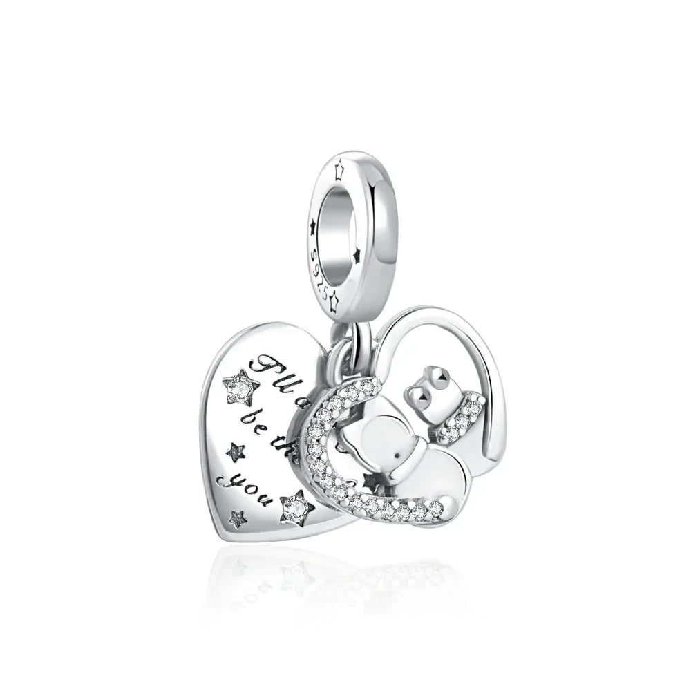 European New 925 Sterling Silver Spring New Pink Flower Ballon Cat Diy Beads Charm Fit European S925 Bracelet Bangles