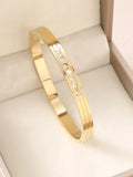 1pc 18K Gold Plated Stainless Steel Stackable Bracelet With Chain And Clover Design, Fashion Style For Women, Suitable For Casua