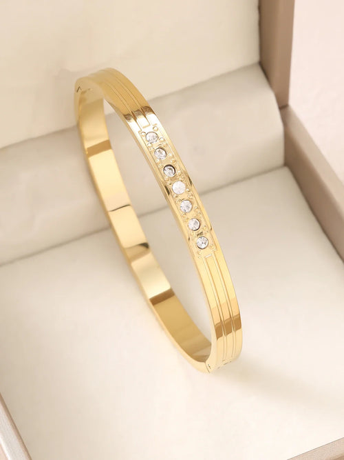 1pc 18K Gold Plated Stainless Steel Stackable Bracelet With Chain And Clover Design, Fashion Style For Women, Suitable For Casua