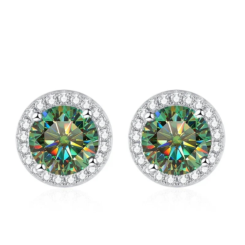 NeeTim Moissanite Stud Earrings for Women 925 Sterling Silver Green Blue Pink Red Black Blue Sparkling Moissanite Studs Earring