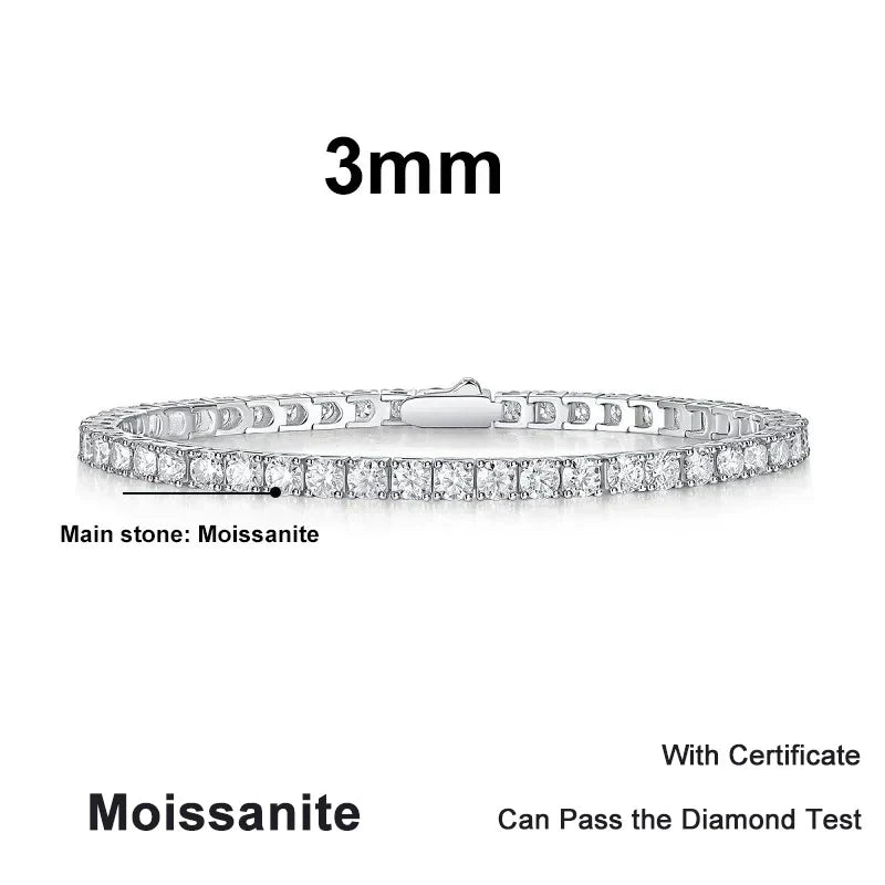 NeeTim 3mm 4mm 5mm 6.5mm Moissanite Tennis Bracelet Original s925 Sterling Silver Lab Diamond Bracelets for Women Men Chains
