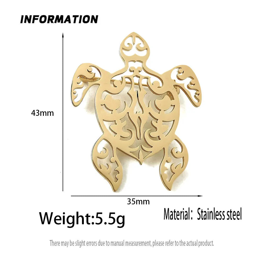Creative punk style hollow fun turtle stainless steel gold-plated 18K brooch, black suit accessories, wedding matching set