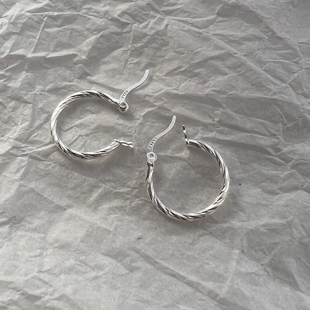 S925 Silver Geometric Twist Circle Earrings Women Elegant Unique Design Korean Versatile Sparkling Flower Modification Ear Studs