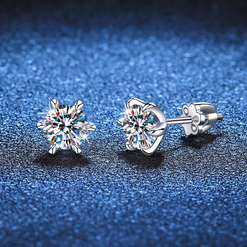 NeeTim 1ct 2ct Moissanite Screw Earrings for Women 925 Sterling Silver with Gold Plated Diamond Wedding Party Girl Stud Earrings