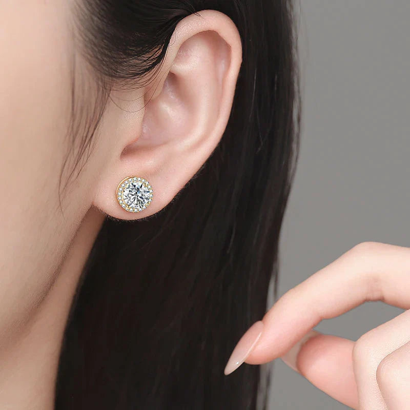 NeeTim 0.5ct 1ct 2ct Moissanite Stud Earrings For Women Party Bridal S925 Sterling Silver with Gold Plated Lab Diamond Earring