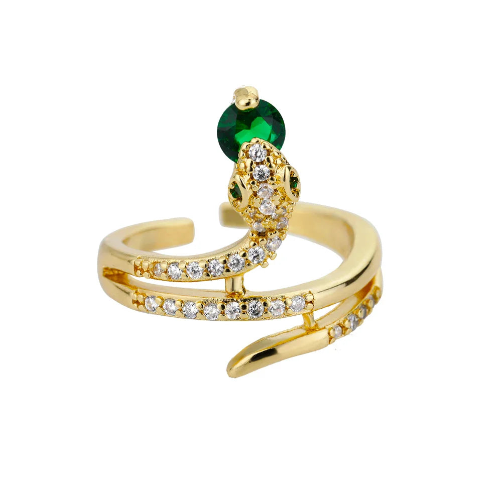 Stainless Steel Snake Rings For Women Men Gold Color Open Adjustable Zircon Ring Vintage Gothic Aesthetic Jewelry anillos mujer