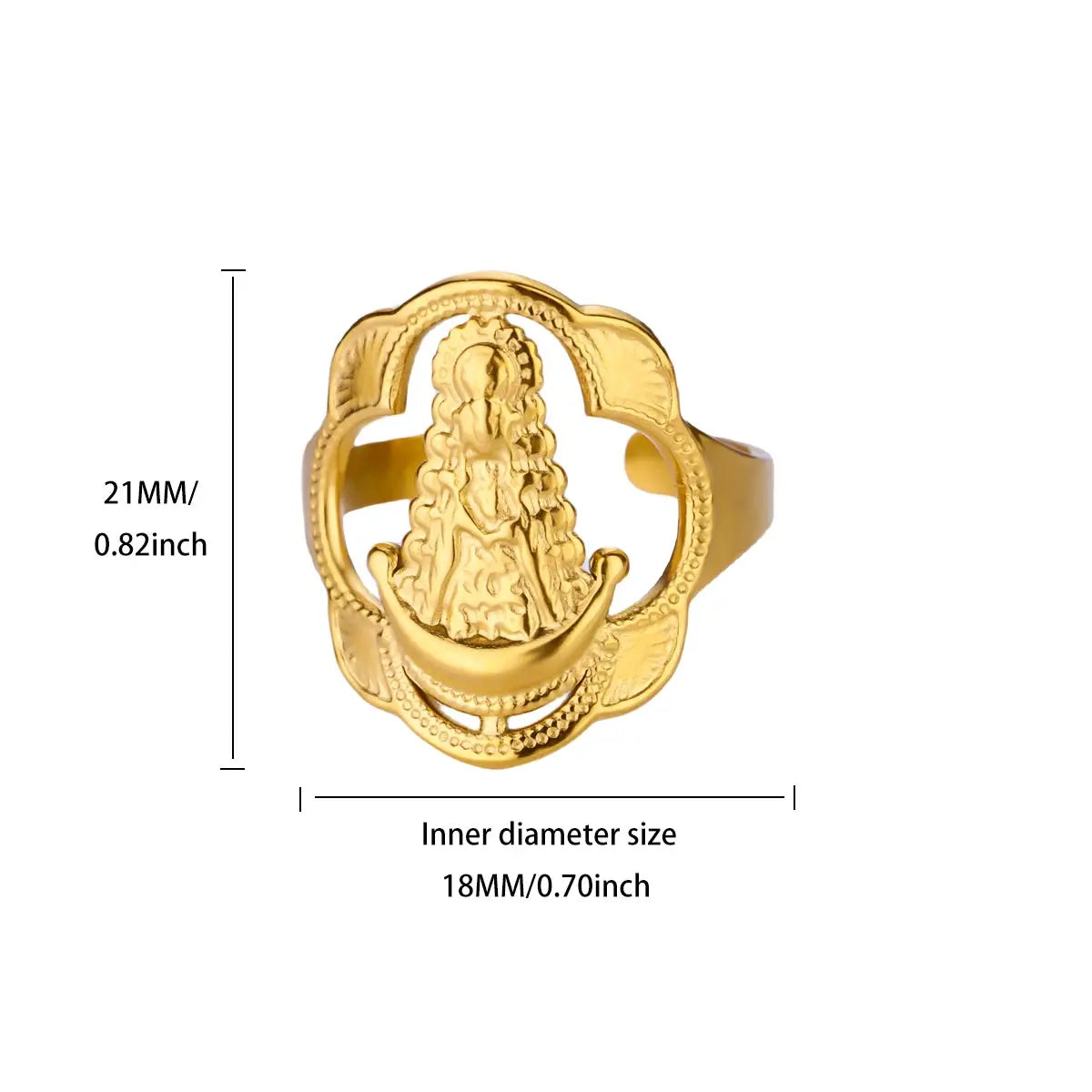 Vintage Virgin Mary Open Ring For Women Stainless Steel Gold Color Religious Ring Jesus Christian Jewelry Party Gift ﻿