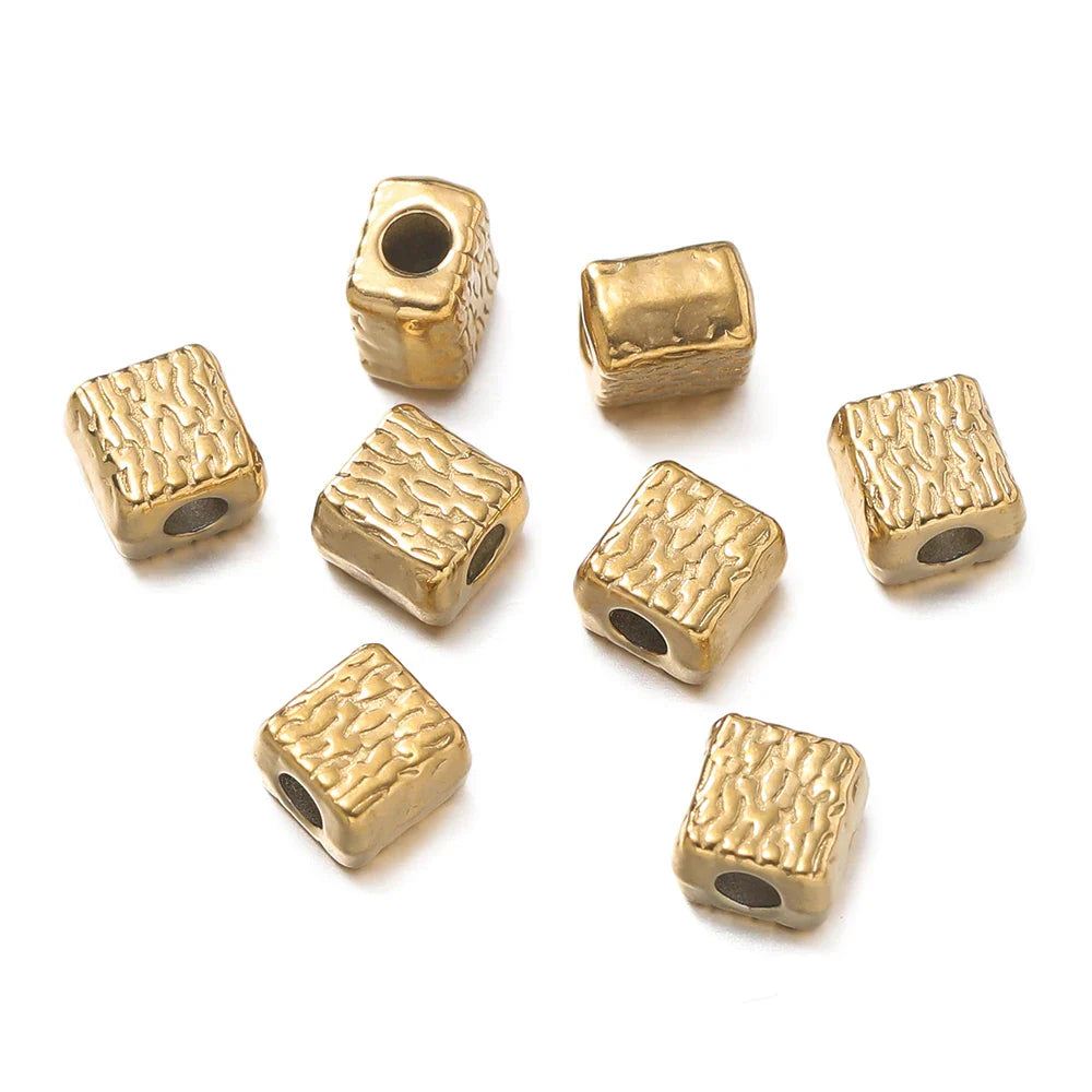10Pcs/Pack Stainless Steel Various Shape Gold Steel Color Texture Spacer Beads for DIY Bracelet Jewelry Making Accessories