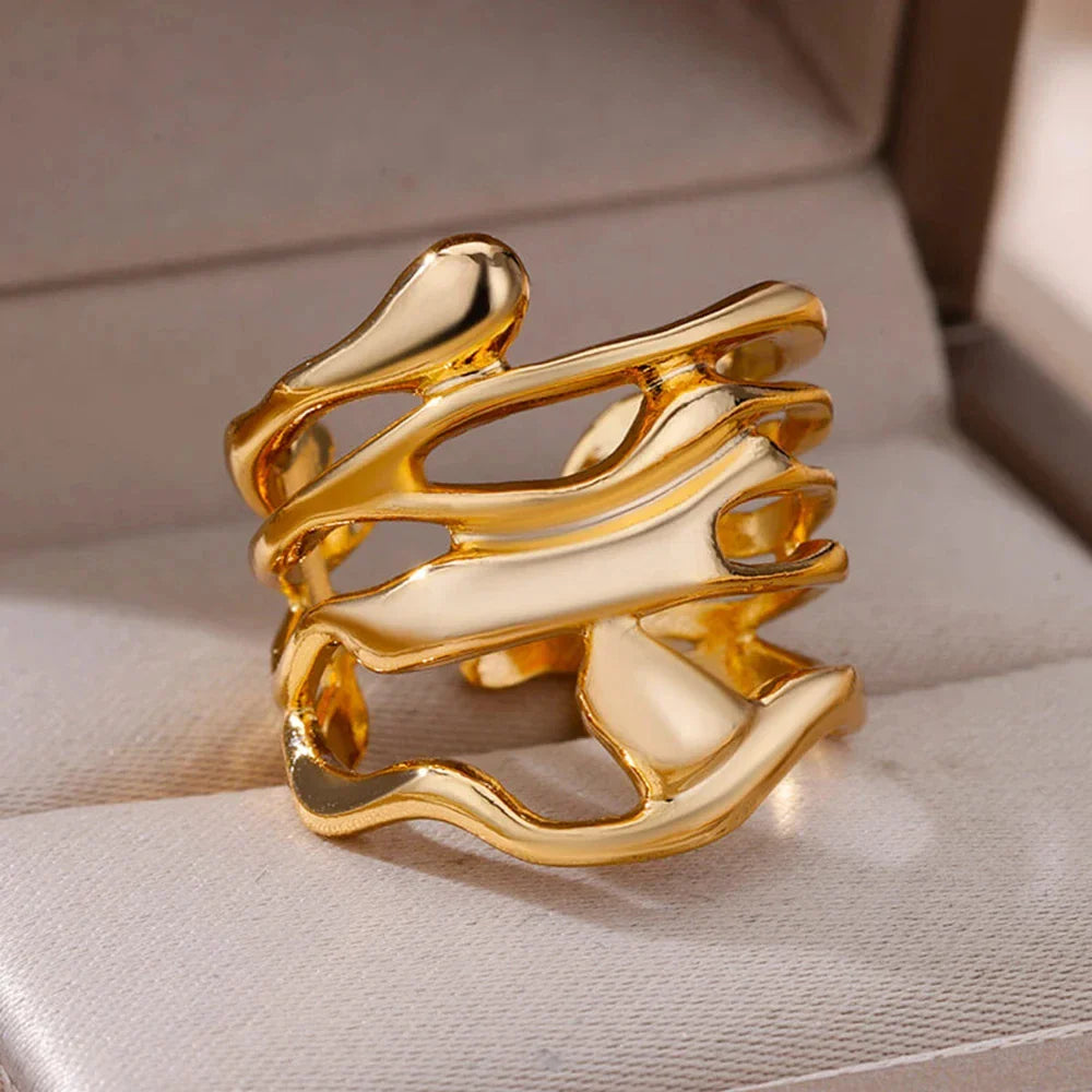 Gold Color Stainless Steel Multi Layer Rings for Women Hollow out Open Finger Ring Fashion Wedding Party Jewelry Gift 2024 New