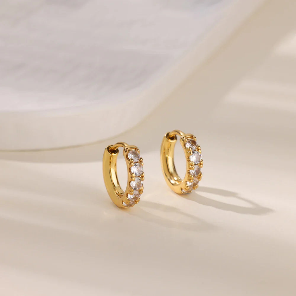 Cubic Zirconia Hoop Earrings For Women Luxury Crystal Zircon Gold Color Stainless Steel Earring Jewelry Wedding Party Gift