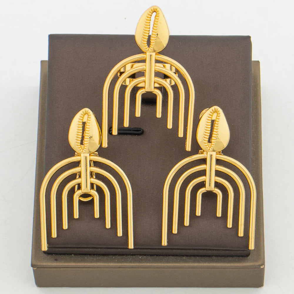Irregular Earrings and Ring Jewelry Set African 18k Gold Color Clip Earrings Finger Ring 2Pcs Set for Engagement Jewellery Gifts