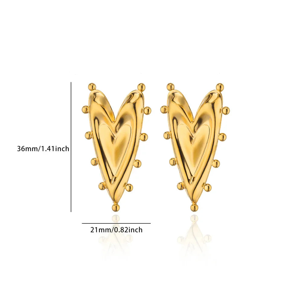 Vintage Geometric Heart Earrings For Women Gold Color Stainless Steel Love Irregular Earring Wedding Christmas Jewelry Gift