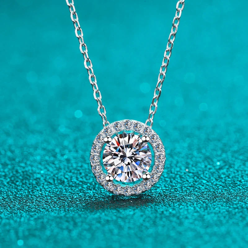 NeeTim 1ct D Color VVS1 Moissanite Jewelry Set 925 Silver with White Gold Plated Pendant Necklace Stud Earrings Sets for Women