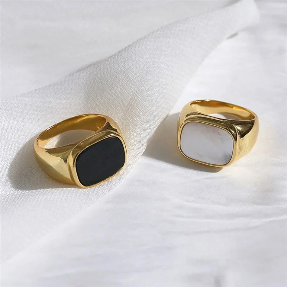 Vintage Chunky Square Shell Rings for Women White Gold Color Ladies Large Ring Party Jewelry Accessories Gift Outlet