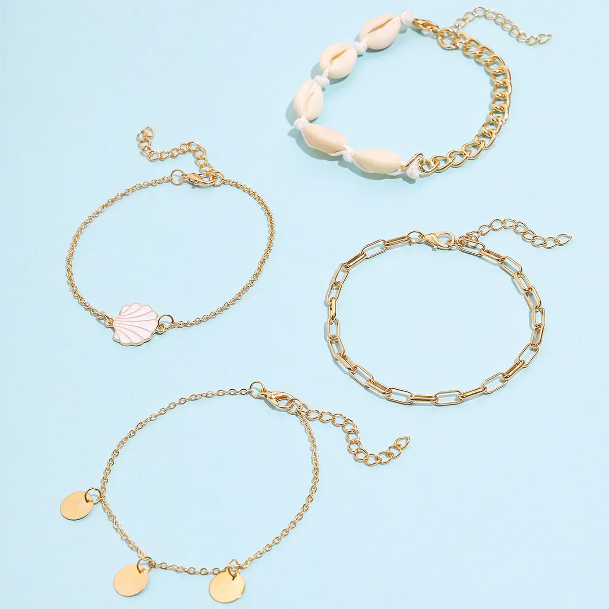 New Summer Shell Anklet Set For Women Sequin Beach Ankle Bracelet Gold Color Leg Chain On Foot Female Bohemian Jewelry