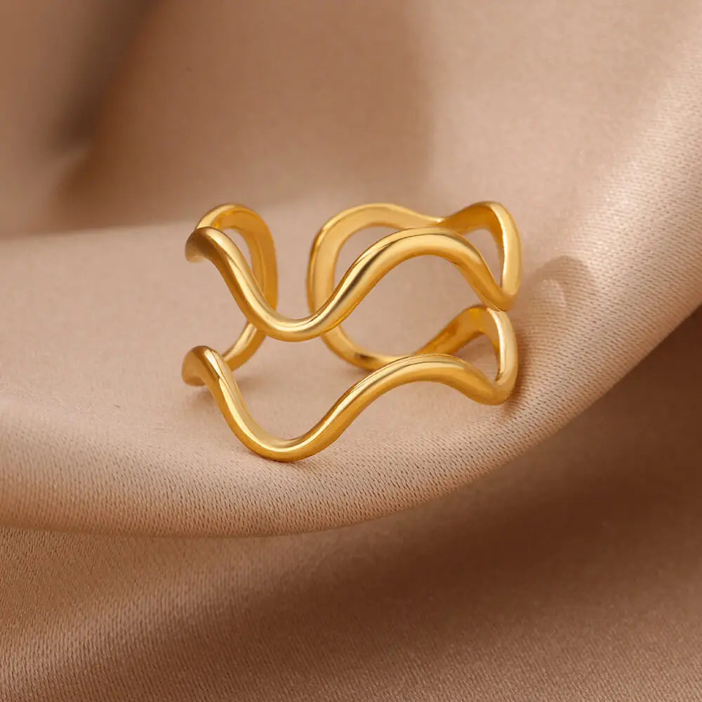 Minimalist Stainless Steel Line Open Rings For Women Gold Color Wedding Aesthetic Ring Designer Jewelry Accessories BFF anillo