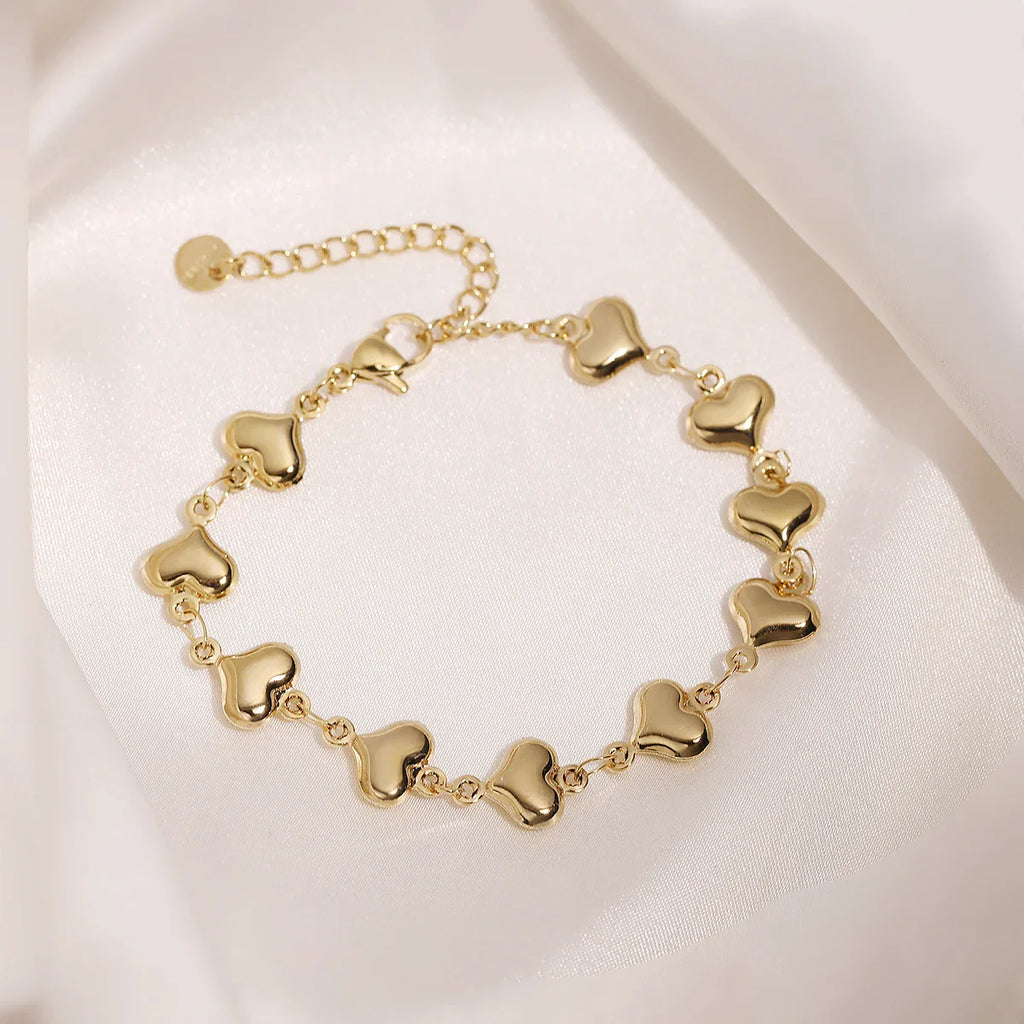 NEWBUY Wholesale Non-Fading Gold Color 316L Stainless Steel Heart Charm Bracelet For Women Casual Daily Jewelry