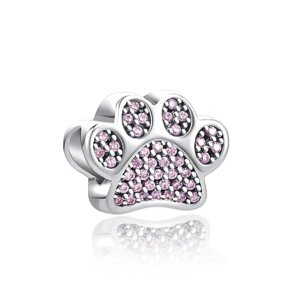 Hot selling 925 silver pink series flower dog paw heart-shaped pendant, Fit original bracelet DIY accessories, exquisite jewelry