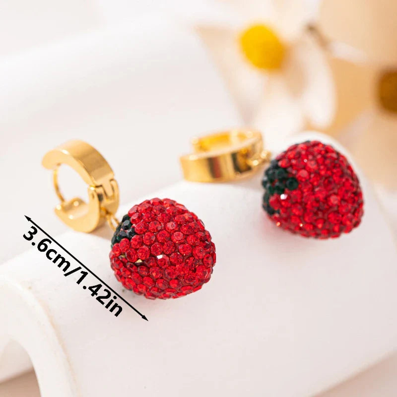1pair Adjustable Zircon Ear Buckles Stainless Steel Strawberry Style Fashionable Wedding Ceremony Birthday Daily Jewelry