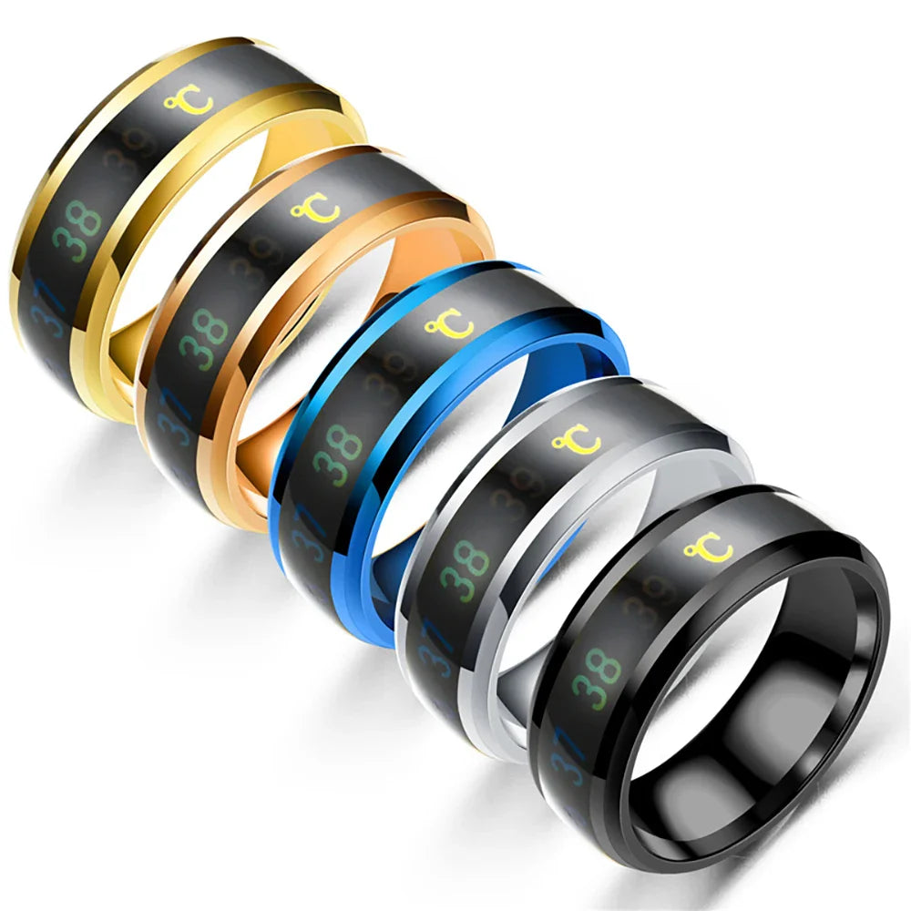 Temperature Couple Ring Titanium Steel Mood Emotion Feeling Intelligent Sensitive Rings for Women Men Fashion Waterproof Jewelry