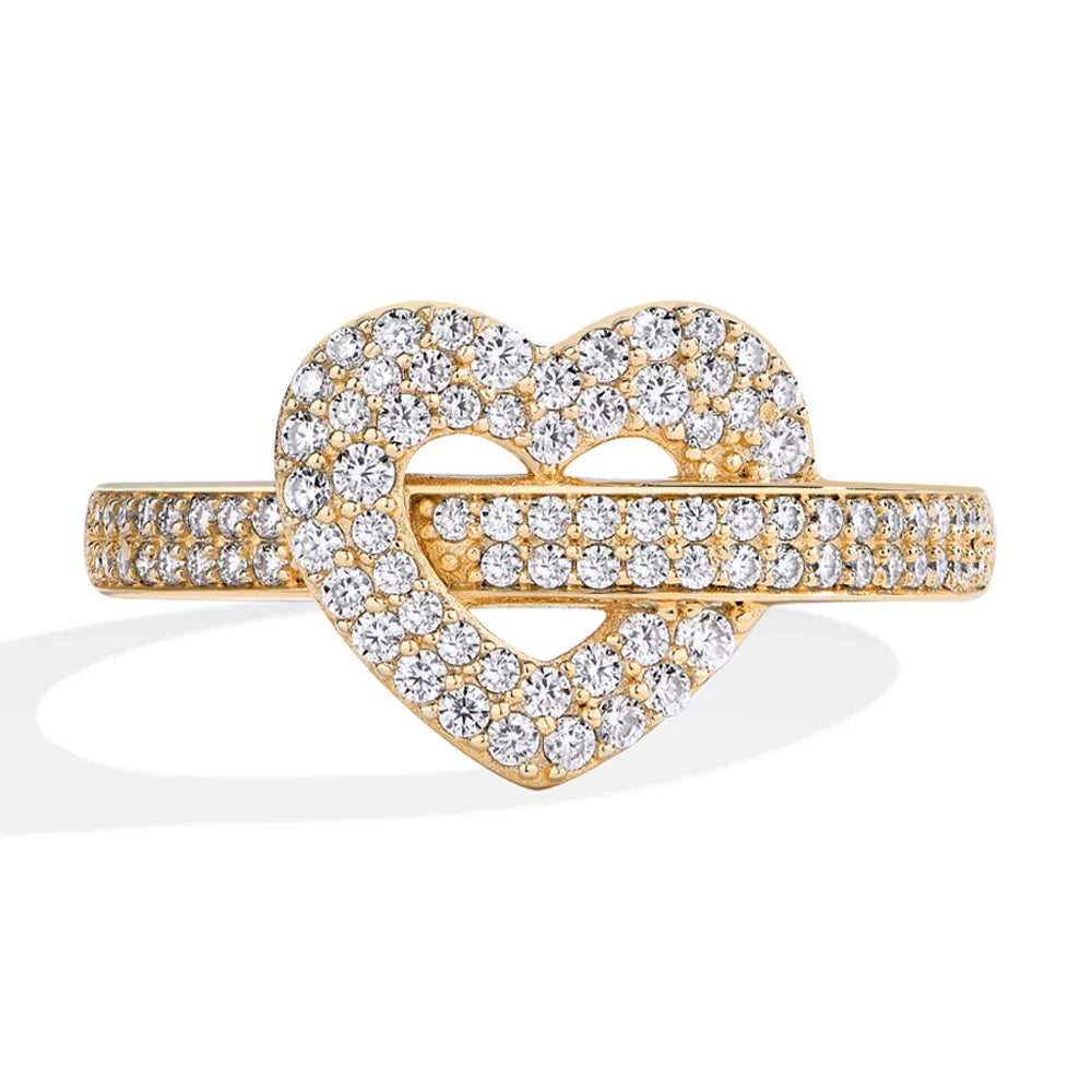 MINTYBOX S925 Silver Moissanite Rings for Women 0.568ctw D/VVS1 Lab Diamond Heart Ring 18K Gold Plated  Wedding Fine Jewelry