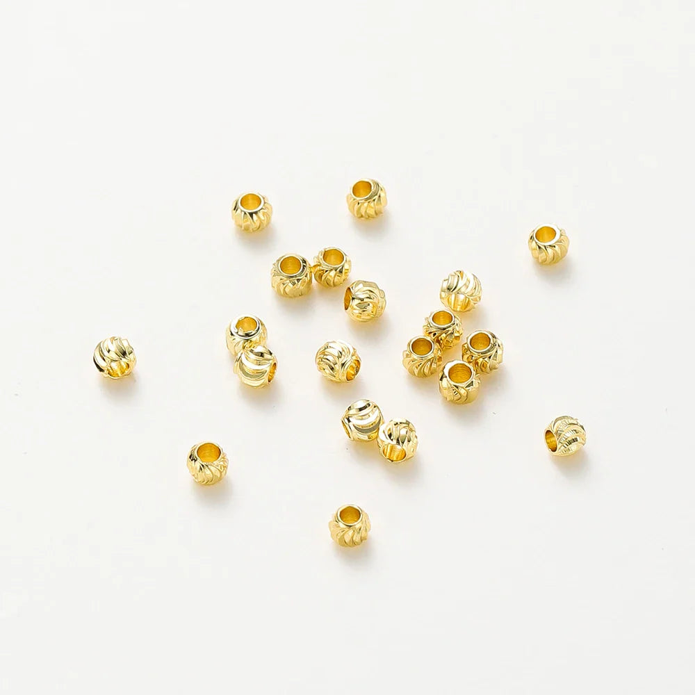 50pcs DIY Jewelry Accessories 14K 18K Gold Plated Striped Cut Flower Beads 2.5 3 4 5 6mm Spacer Beads Bulk Hand Beading Material