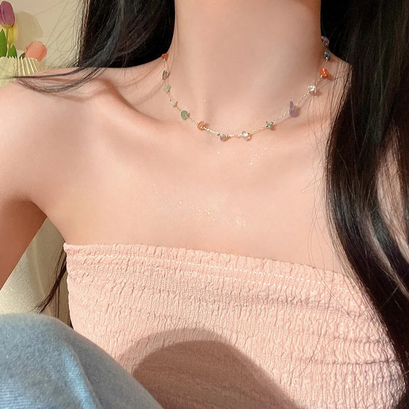 Kpop Star Pendent Necklace for Women Punk Simple Zircon Tassel Clavicle Chain Choker Elegent Party Gift Jewelry Girl