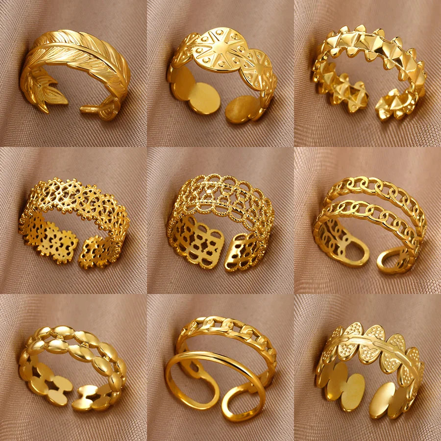 Stainless Steel Double Layer Rings for Women Vintage Hollow Out Geometric Finger Ring Fashion Jewelry Wedding Birthday Gift