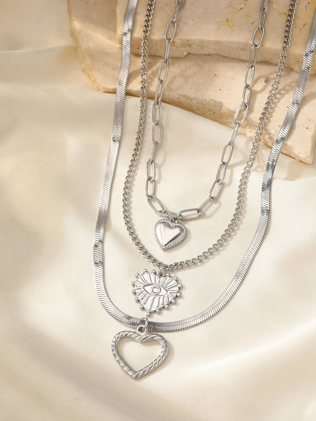 Stainless Steel Necklace Vintage Noble Texture Unique Heart Pendant Multi-style Chain Fine Necklace For Women Jewelry Party Wear