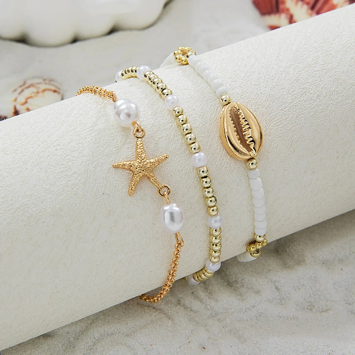 3Pcs Summer Shell Bracelet Set For Women Bohemia Starfish Charm Pearl Seed Beads Chain Bangle Female Beach Vacation Jewelry Gift
