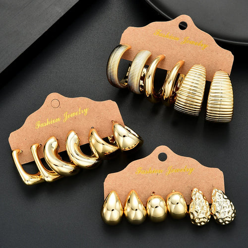 18Pcs/Set Vintage Punk Waterdrop Hoop Earring for Women Fashion Gold Silver Color Exaggerated CCB Earring Daily Wear Jewelry New
