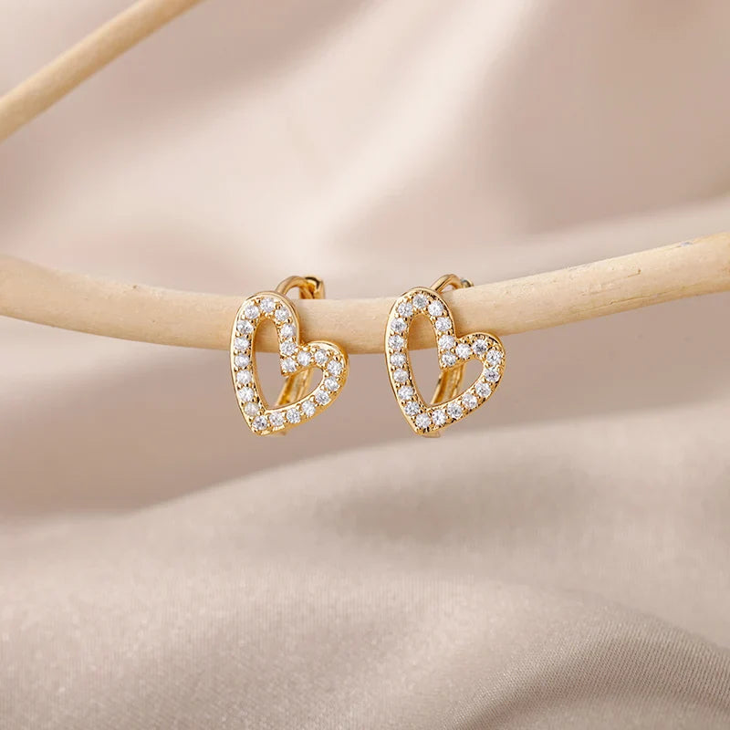 Stainless Steel Heart Earrings For Women Gold Color Fashion Zircon Love Heart Drop Earring Wedding Aesthetic Jewelry Gift 2023