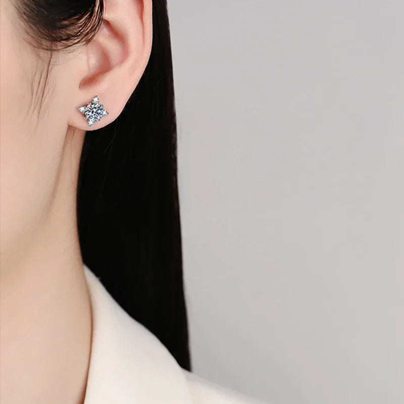 NeeTim 1ct 6.5mm D Color Moissanite Earrings 925 Sterling Silver  with White Gold Plated Stud Earring Wedding Jewelry for Women