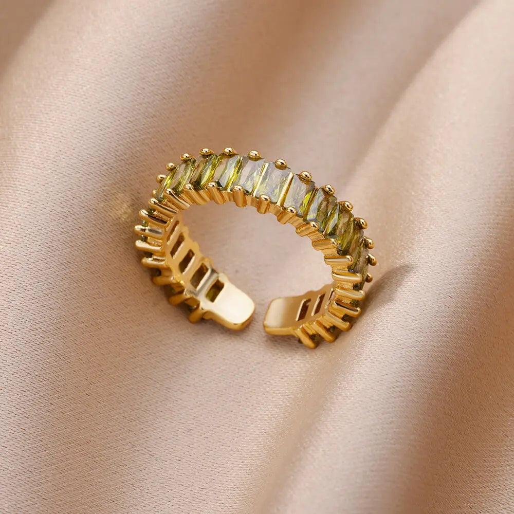 Tiny Green Zircon Round Rings For Women Geometric Stainless Steel Ring Luxury Wedding Christmas Jewelry Gift Free Shipping