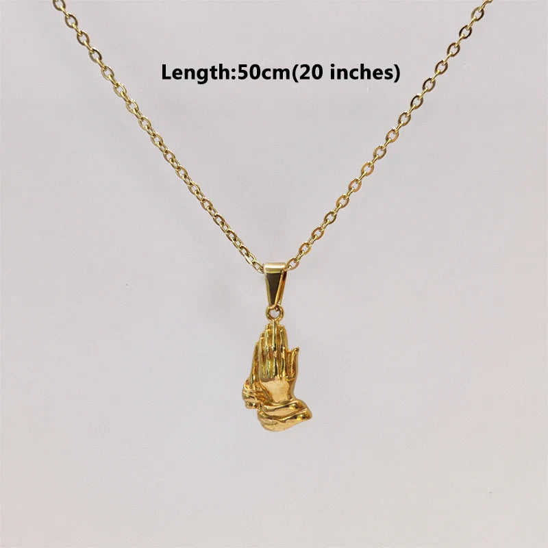 Hip Hop Style Praying Hands Pendant 18k Gold Plated stainless steel charms Men's Jewelry Accessories