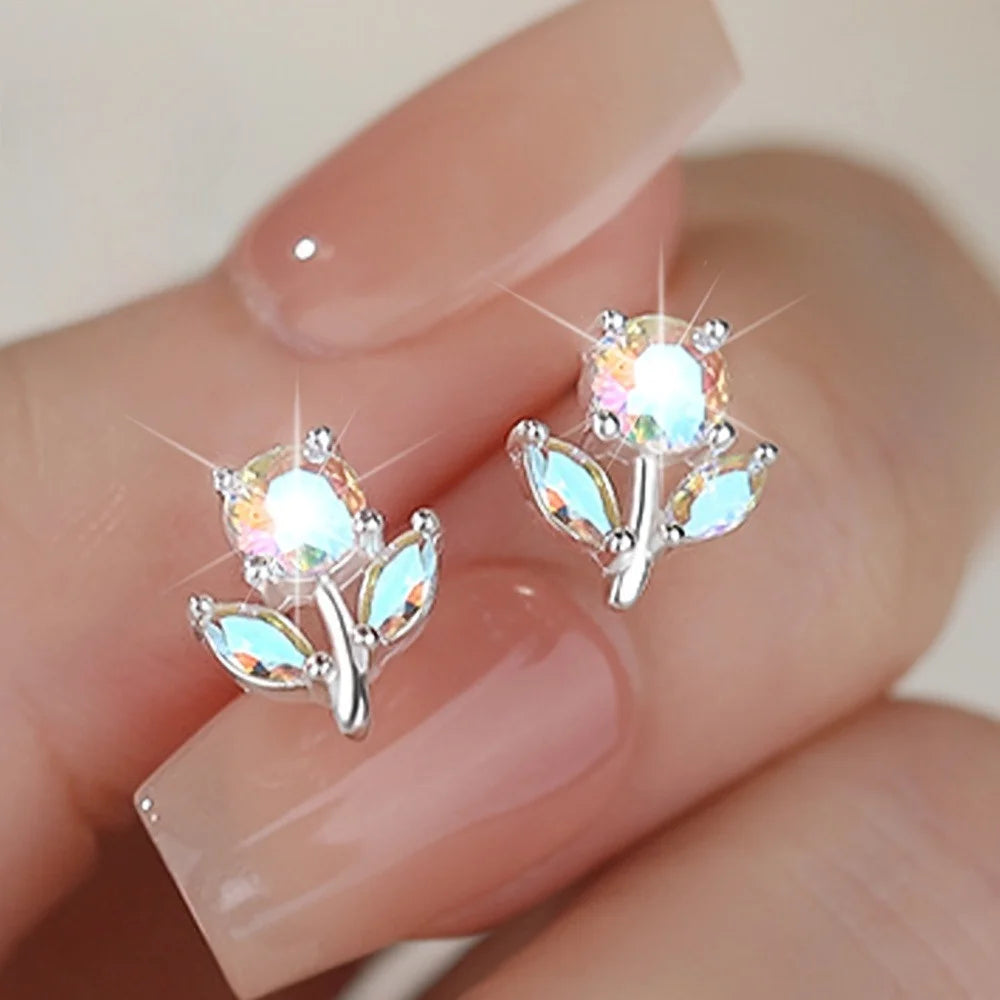 Fruit Bubble Colorful Zircon Flower Earrings Women's Fashion Personality Trendy Luxury Forest Earrings Versatile Ins