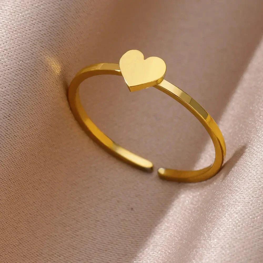 Gold Color Stainless Steel Shell Rings For Women Vintage Oval Blue Stone Adjustable Ring Fashion Party Jewelry Anniversary Gift