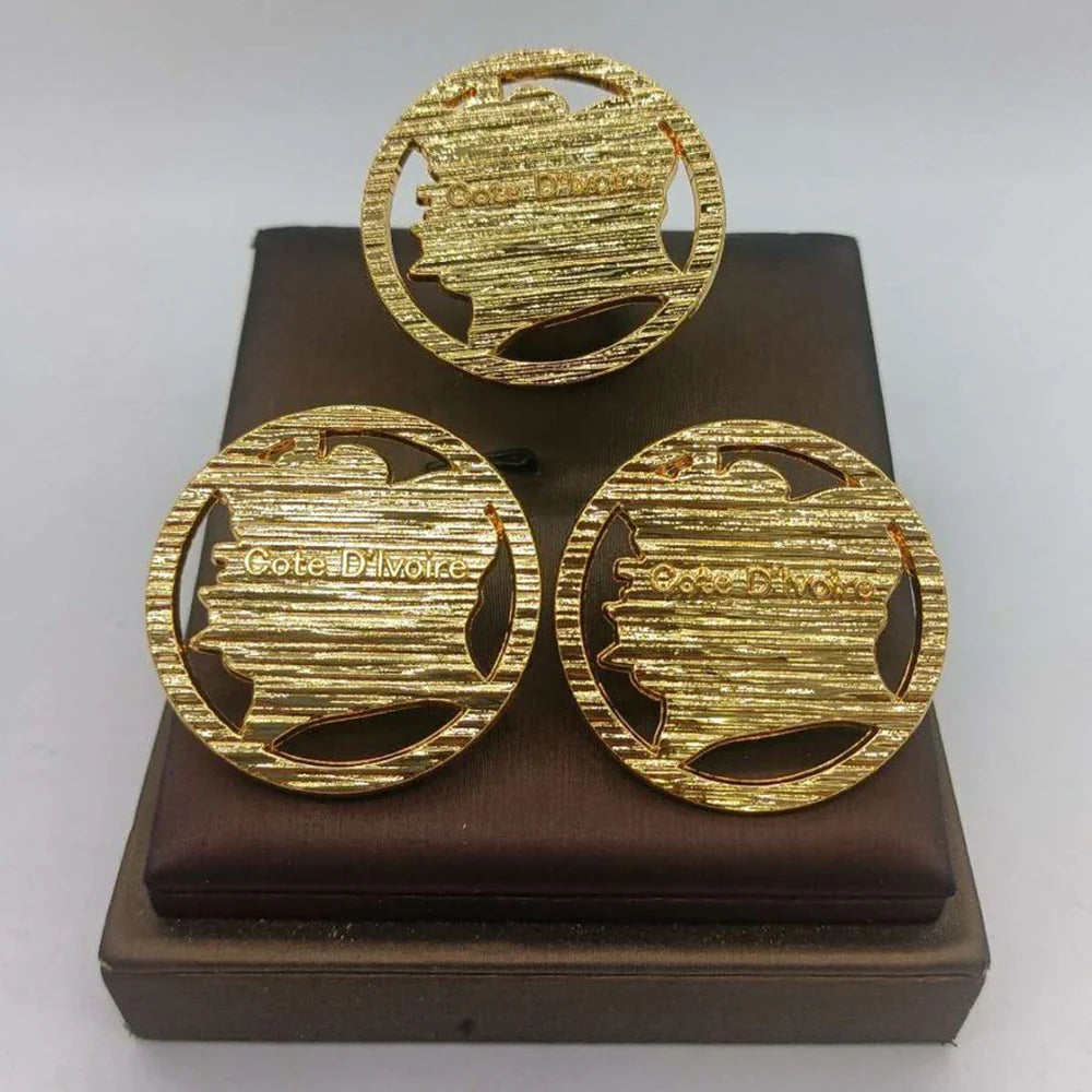 Dubai Gold Plated Earrings and Ring Jewelry Set for Women Hollow out Design Earrings and Finger Ring Set for Engagement Gifts