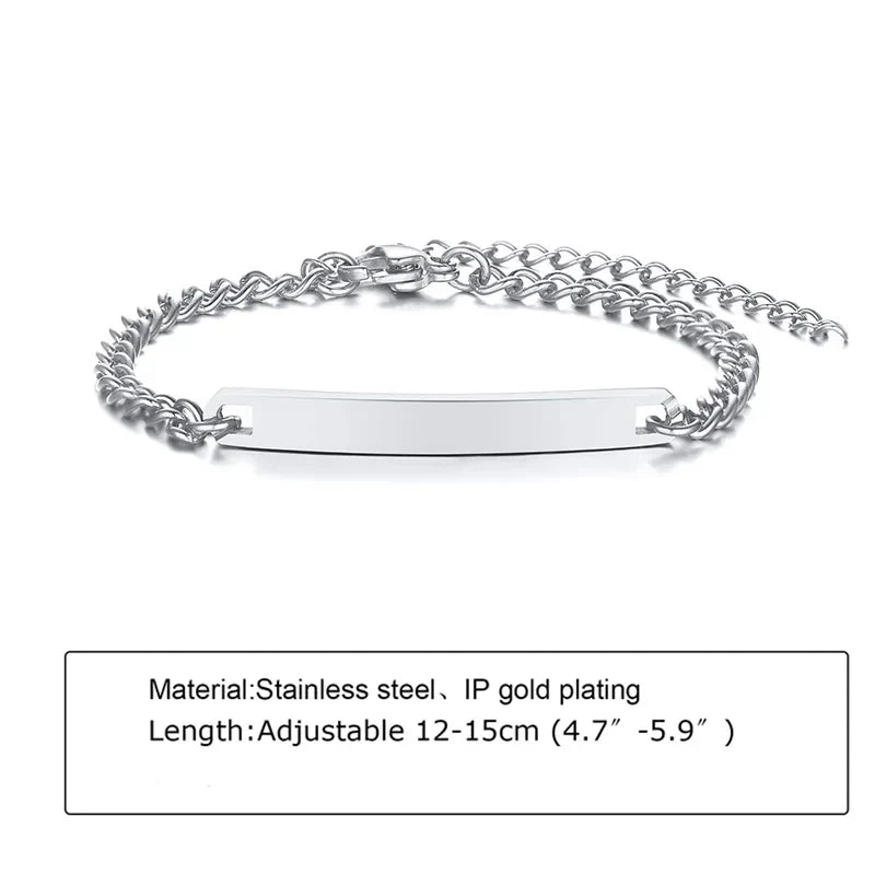 Custom Personalized Name ID Bracelet Gilrs Boy Gifts, Stainless Steel Curb Chain Link Crown Bracelet Not Allergic