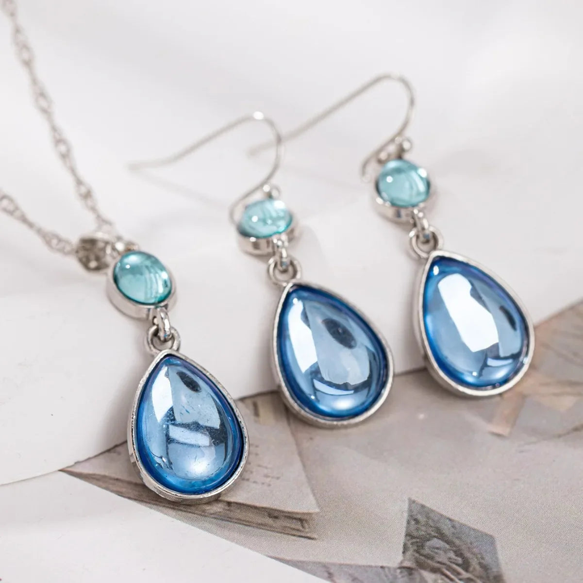 Fashionable Water Droplet Shaped Artificial Synthetic Blue Stone Hanging Earrings For women's Birthday Custom Jewelr
