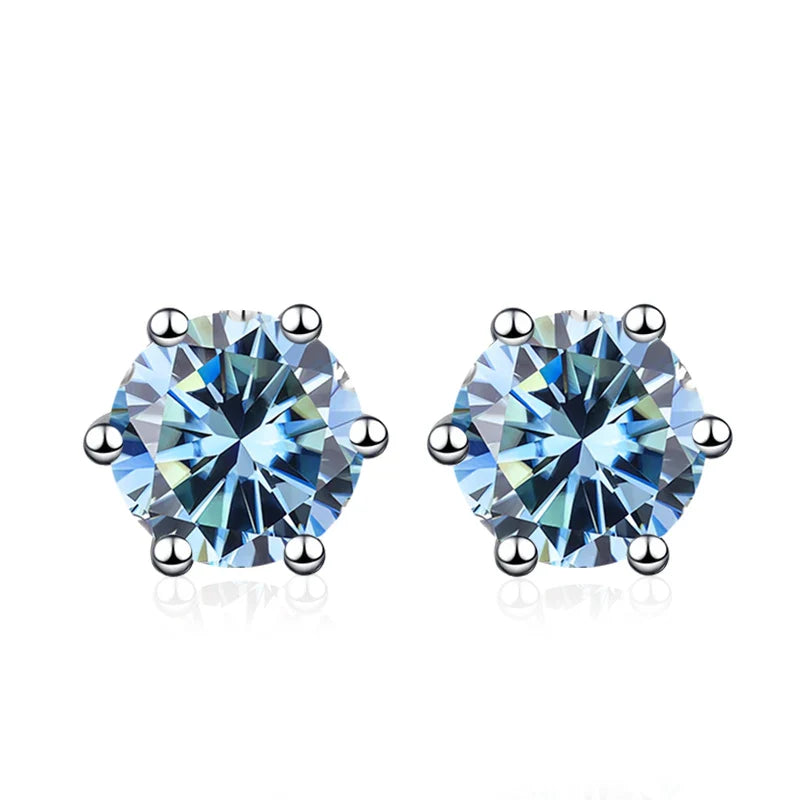 NeeTim 0.5ct 1ct 2ct Moissanite Stud Earrings for Women 925 Sterling Silver Green Pink Black Blue Grey Sparkling Studs Earring