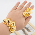 Trend Bangle with Ring Set for Party 18k Gold Color New Design Hand Bracelet Cocktail Ring Weddings Bride Set Ladies Jewellery