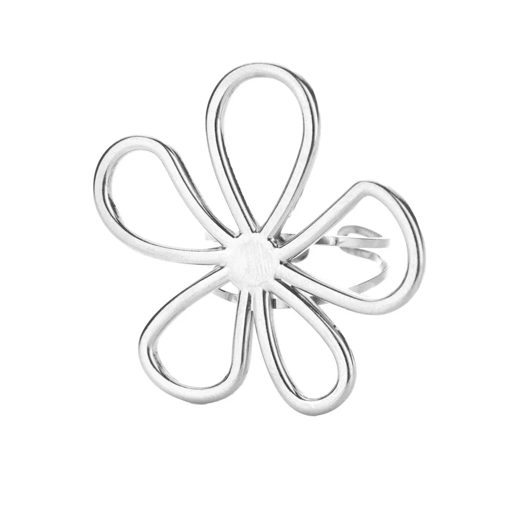 Stainless Steel Hollow Flower Open Rings for Women Trendy Aesthetic Wedding Couple Ring Femme Jewelry Accessories Gift anillos