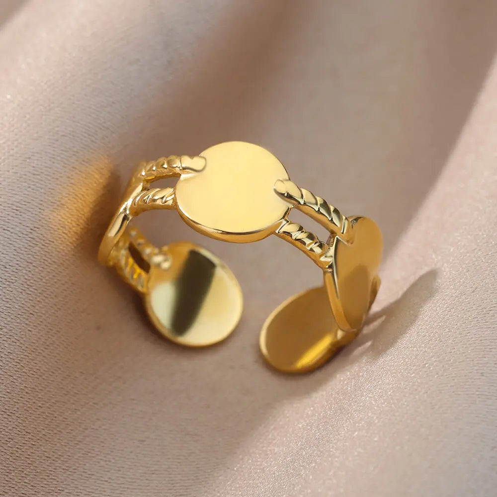 Irregular Hollow Opening Rings For Women Stainless Steel Gold Color Geometric Ring Party Christmas Jewelry Gift Free Shipping