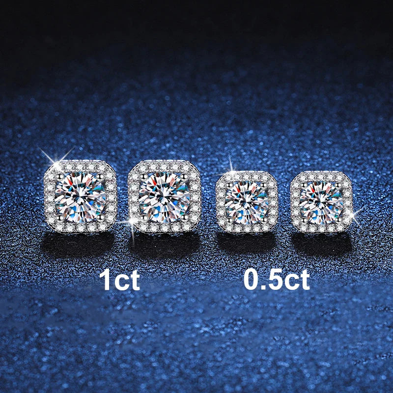 Neetim Real 0.5-1 Carat D Color Moissanite Stud Earrings For Women 100% 925 Sterling Silver Sparkling Earring Wedding Jewelry