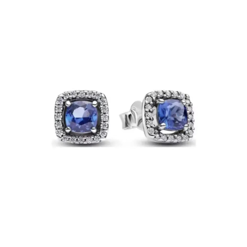Christmas Gift Hot Selling 925 Silver Blue Stone Flower Stud Earrings Fit Women's Festival Exquisite Charm Jewelry Gifts