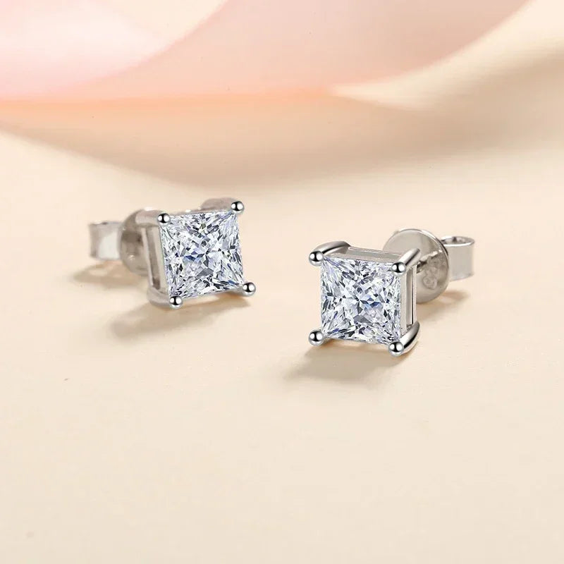 NeeTim 1ct Princess Cut Moissanite Earrings for Women S925 Sterling Silver with Gold Plated Ear Studs Wedding Party Fine Jewelry